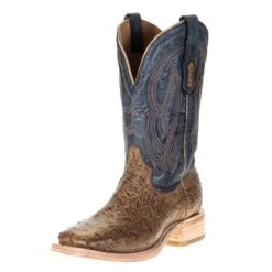 Corral Men's Corral Rodeo Performance Tan Orix FQ Ostrich 12in. Navy Embroidery Top Square Toe