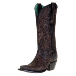 Women's Corral Black Hand Tooled Boot