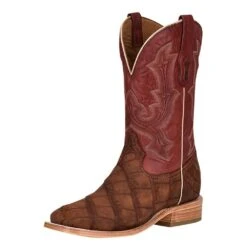CorralCowboyGear 16 Corral Men's Cognac Sanded Alligator 12in. Red Embroidered Top Square Toe Boot