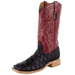 CorralCowboyGear 5 Corral Men's Corral Rodeo Performance Black Matte Fish 12in.Red Top Square Toe Boots