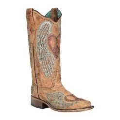 CorralCowboyGear 38 Corral Womens Tan Heart And Wing Square Toe Boot
