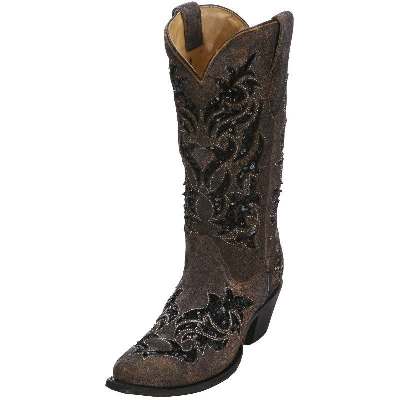 Corral Corral Brown And Black Sequin Inlay Cowgirl Boots 1 Corral Corral Brown And Black Sequin Inlay Cowgirl Boots