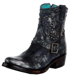 Corral Women's Black Harness Studs Ankle Boot Round Toe