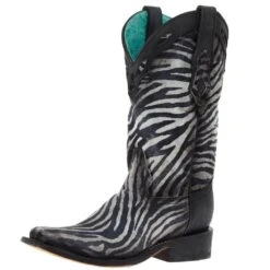 Corral Women`s White Black Zebra Print 11in. Top Boot