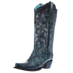 Corral Women's Green-Black Overlay Embroidery 13 In Top Snip Toe Boot
