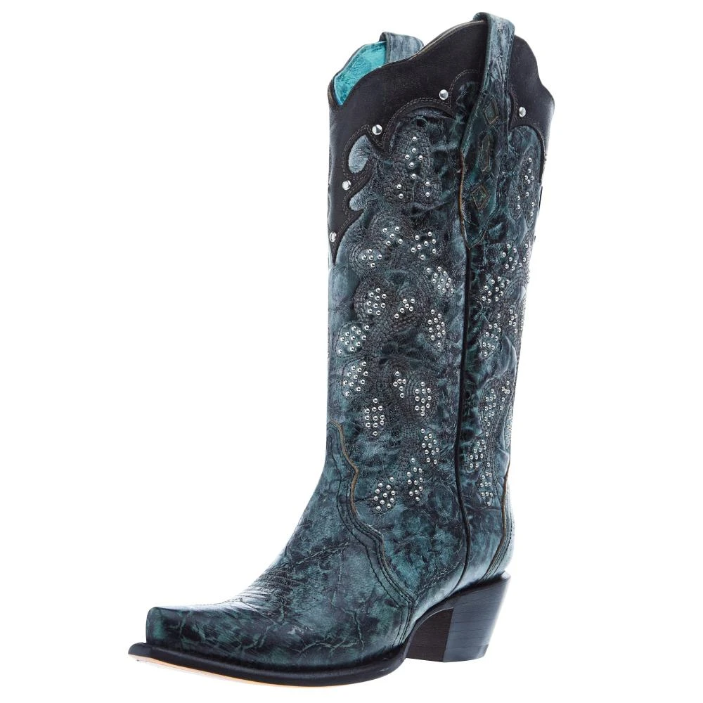 Corral Women's Green-Black Overlay Embroidery 13 In Top Snip Toe Boot 1 Corral Women's Green-Black Overlay Embroidery 13 In Top Snip Toe Boot