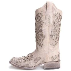 Corral Boots Corral Ladies Eliza White Glitter Inlay & Crystals Wedding Boot A3397 -CorralCowboyGear 88215 corral womens boots a3397 white 2