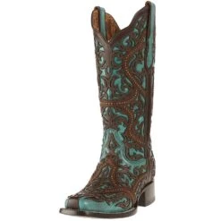 Women's Corral Turquoise Cowgirl Boots With Brown Laser Studs