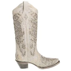 Corral Women's White Glitter Inlay Boots -CorralCowboyGear A3322 4 1