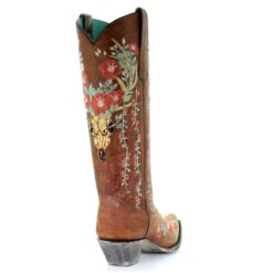 Corral Boots Corral Ladies Juliet Tan Deer Skull Floral Embroidery Boots A3620 -CorralCowboyGear A3620 3