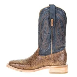Corral Men's Corral Rodeo Performance Tan Orix FQ Ostrich 12in. Navy Embroidery Top Square Toe -CorralCowboyGear A4052 2