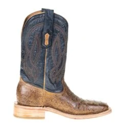Corral Men's Corral Rodeo Performance Tan Orix FQ Ostrich 12in. Navy Embroidery Top Square Toe -CorralCowboyGear A4052 4