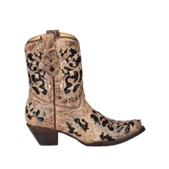 Corral Boots Corral® Ladies Inlay Embroidery & Studs Distressed Brown Ankle Boots A4190 -CorralCowboyGear A4190C