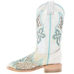 Corral Women's White Inlay Turquoise Embroidery 12 In Top Square Toe Boot -CorralCowboyGear A4334 03