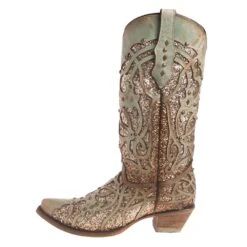 Corral Women's Mint Glitter Inlay Snip Toe Cowgirl Boots -CorralCowboyGear C3332 2