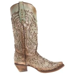 Corral Women's Mint Glitter Inlay Snip Toe Cowgirl Boots -CorralCowboyGear C3332 4