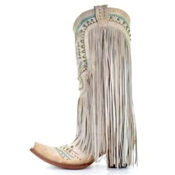 Corral Boots Corral Ladies Bone Multicolor Crystal And Fringe Snip Toe Boots C3424 -CorralCowboyGear C3424 3