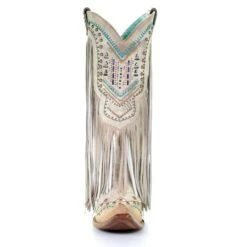 Corral Boots Corral Ladies Bone Multicolor Crystal And Fringe Snip Toe Boots C3424 -CorralCowboyGear C3424 4