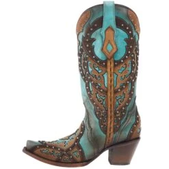 Corral Women's Tan Embroidery-Turquoise Overlay 13 In Top Snip Toe Boot -CorralCowboyGear C3943 03