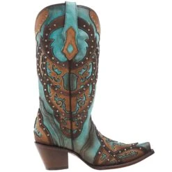 Corral Women's Tan Embroidery-Turquoise Overlay 13 In Top Snip Toe Boot -CorralCowboyGear C3943 05