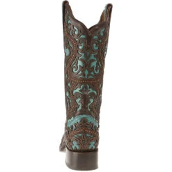 Women's Corral Turquoise Cowgirl Boots With Brown Laser Studs -CorralCowboyGear G1416 3