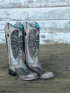 Corral Boots Corral Ladies Turquoise Cross & Wings Overlay & Studs Boots A3743 -CorralCowboyGear IMG 2221