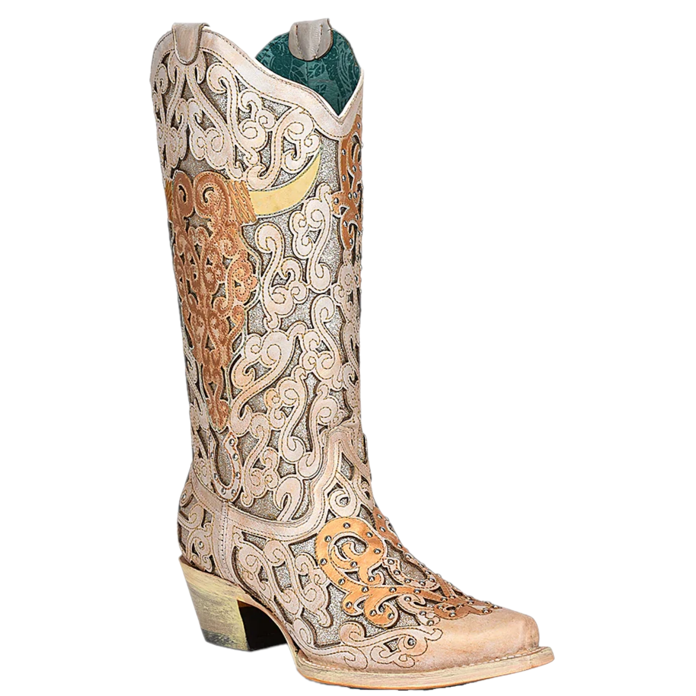 Corral Boots Corral® Ladies White Glitter Inlay & Bull Skull Embroidery Boots A4408 1 Corral Boots Corral® Ladies White Glitter Inlay & Bull Skull Embroidery Boots A4408