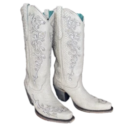 Corral Boots Corral® Ladies "Anna" White Python Overlay & Embroidery Wedding Boots A4357