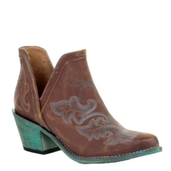 Circle G By Corral Ladies Cognac Brown & Turquoise Embroidery Booties Q0099