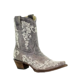 Corral Boots Corral Ladies Lisa Brown Crater Bone Embroidery Shortie Boots A3190