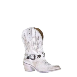 Circle G By Corral Ladies White Embroidery & Studs Ankle Boots Q0178