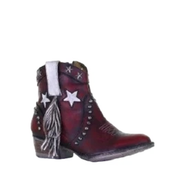 Circle G By Corral Ladies Wine Star, Fringe & Studs Ankle Bootie Q0182