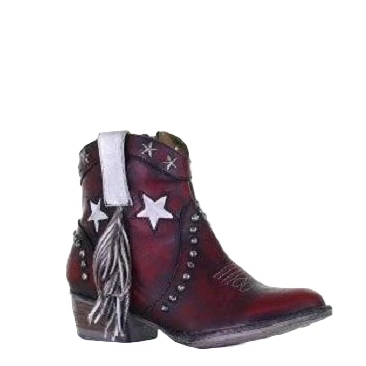 Circle G By Corral Ladies Wine Star, Fringe & Studs Ankle Bootie Q0182 1 Circle G By Corral Ladies Wine Star, Fringe & Studs Ankle Bootie Q0182