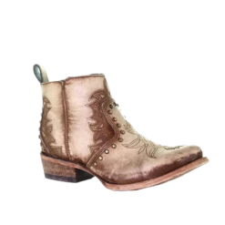 Corral Boots Corral Ladies Embroidery & Stud Round Toe Beige Ankle Boot C3728