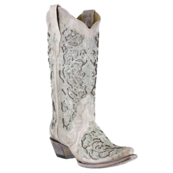 Corral Boots Corral Ladies Martina Green White Glitter Crystals Wedding Boots A3321