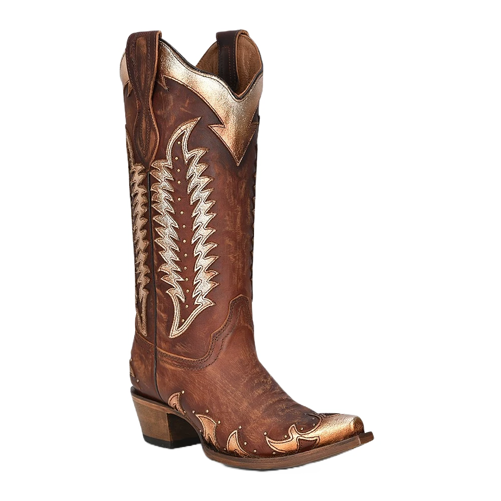 Circle G By Corral Ladies Cognac Studded Overlay Western Boots L2042 1 Circle G By Corral Ladies Cognac Studded Overlay Western Boots L2042