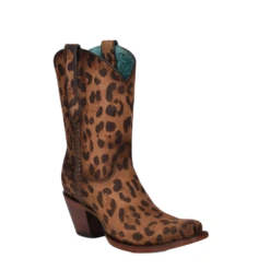 Corral Boots Corral Ladies Leopard Print & Woven Ankle Brown Western Boots A4245