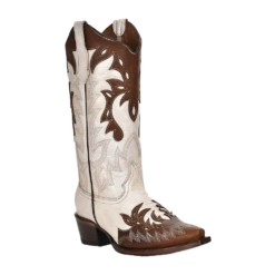 Circle G By Corral Ladies Pearl & Cognac Overlay Snip Toe Boots L6032