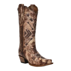 Corral® Ladies Screen Printed & Embroidered Bone & Brown Snip Toe Boots L2086