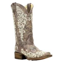 Corral Boots Corral Ladies Iconic Lisa Brown Crater Bone Embroidered Boots A2663