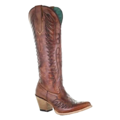 Corral Boots Corral Ladies Cognac Brown Embroidery Tall Leather Boots E1570