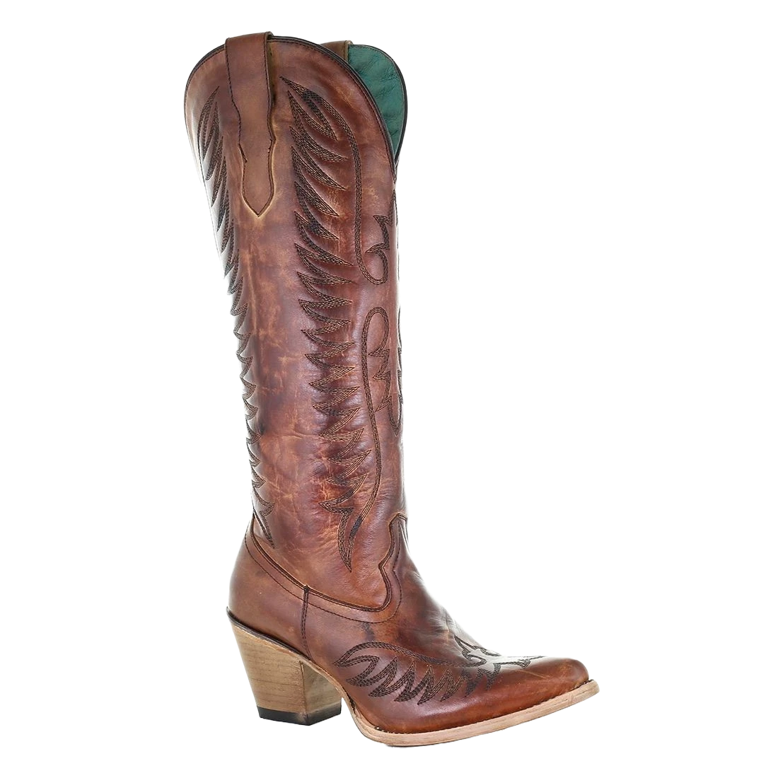 Corral Boots Corral Ladies Cognac Brown Embroidery Tall Leather Boots E1570 1 Corral Boots Corral Ladies Cognac Brown Embroidery Tall Leather Boots E1570