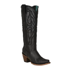 Corral Boots Corral Ladies Stitch Pattern & Inlay Snip Toe Black Tall Boots Z5075