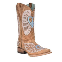 Corral Boots Corral® Girls Glitter Heart Winged Overlay Tan Square Toe Boots T0145