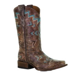 Corral Boots® Girl's Vintage Aztec Bronze & Turquoise Western Boots E1052