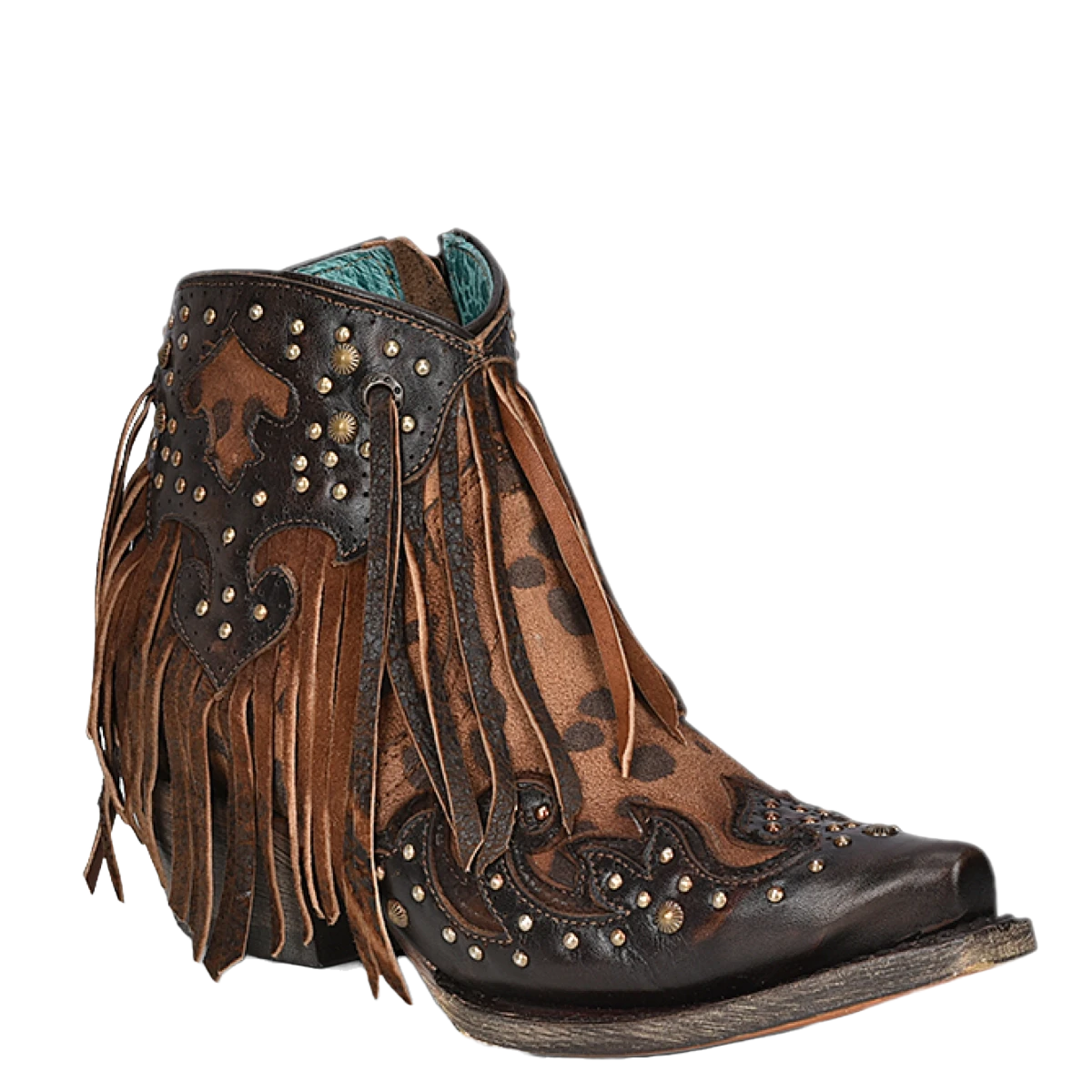 Corral Boots Corral® Ladies Fringed Honey Brown Leopard Print Booties A4280 1 Corral Boots Corral® Ladies Fringed Honey Brown Leopard Print Booties A4280