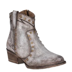 Circle G By Corral Ladies Studs With Grey Embroidery Booties Q5155