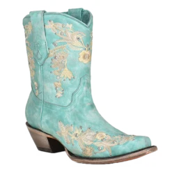 Corral Boots Corral® Ladies Studded & Floral Embroidery Turquoise Booties A4316