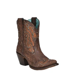 Corral Boots Corral Ladies Iridescent Brown & Tan Inlay Studded Embroidered J Toe Boot A4271