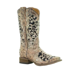 Corral Boots Corral Teens Tan & Black Glitter Inlay & Embroidery Boots T0042